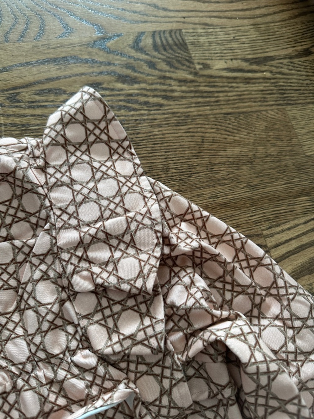 Tuckernuck Pink Patterned Ruffle-Trim Button Front Blouse - Picture 3 of 5